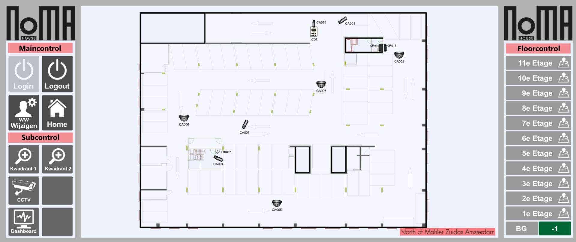 WinGuard touch interface for mobile use at the Henkel site: a row of gate buttons across the top, a site schematic in the centre and a live camera view of the gate on the right.
